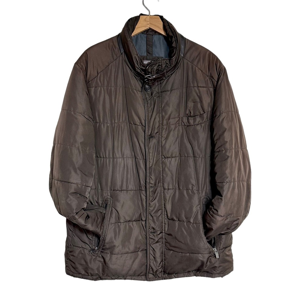 Massimo Dutti Quilted Puffer Jacket XXL‎ Brown Leather Trim Field Coat 3413